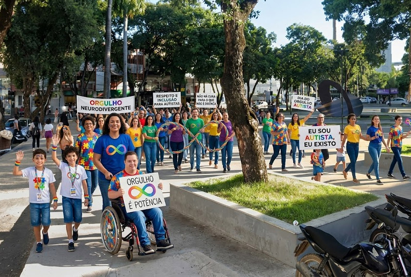 Participantes da Passeata do Orgulho Autista durante mobilização em Ipatinga