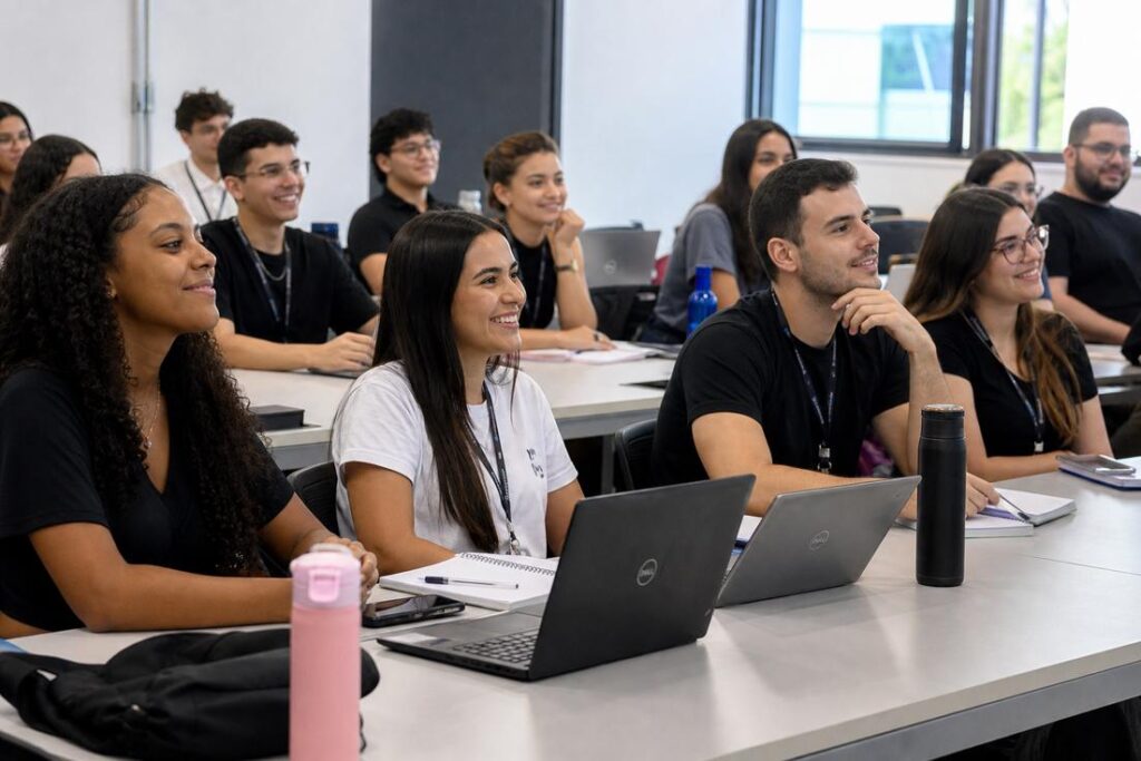 Imagem ilustrativa gerada por IA representando estudantes durante preparação para o Programa de Estágio Aperam 2026.
