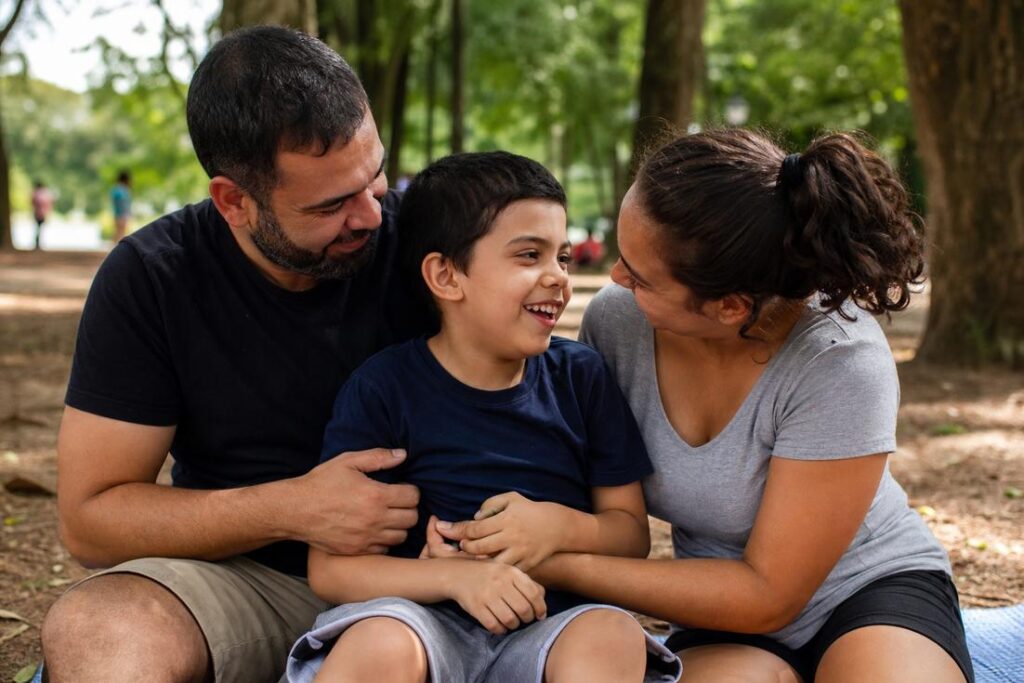 Imagem ilustrativa gerada por IA mostrando uma família em momento de convivência, relacionada ao tema sobre o que evitar dizer a uma pessoa autista.