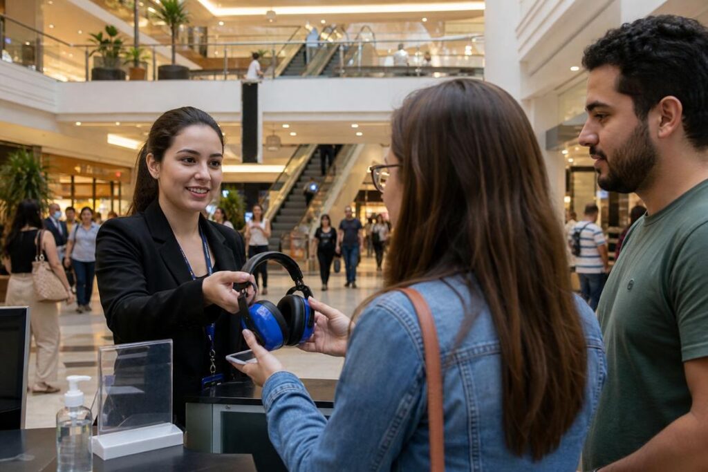 Fone antirruido para autistas com hipersensibilidade auditiva em ambiente comercial