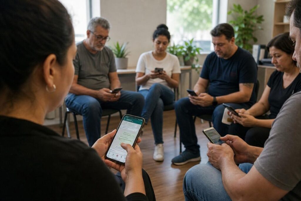 Pessoas recebendo orientação para combate ao tabagismo via WhatsApp em estudo da UFMG