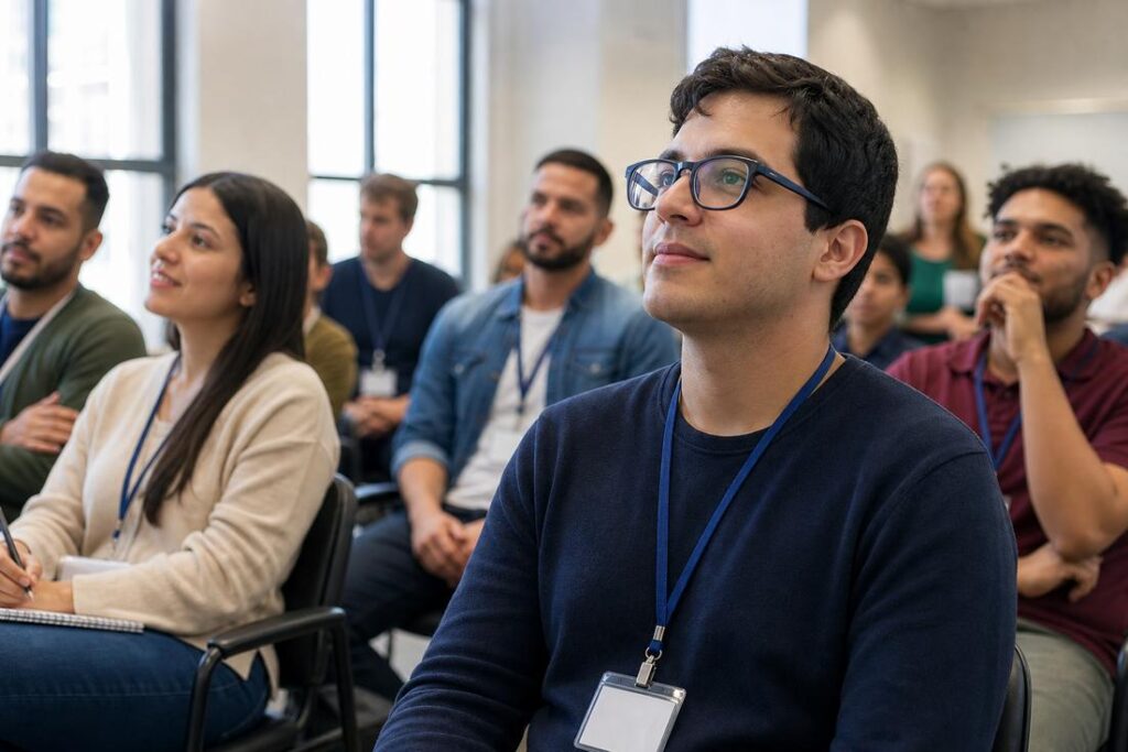 Adultos autistas em ambiente de trabalho inclusivo com apoio e comunicação clara